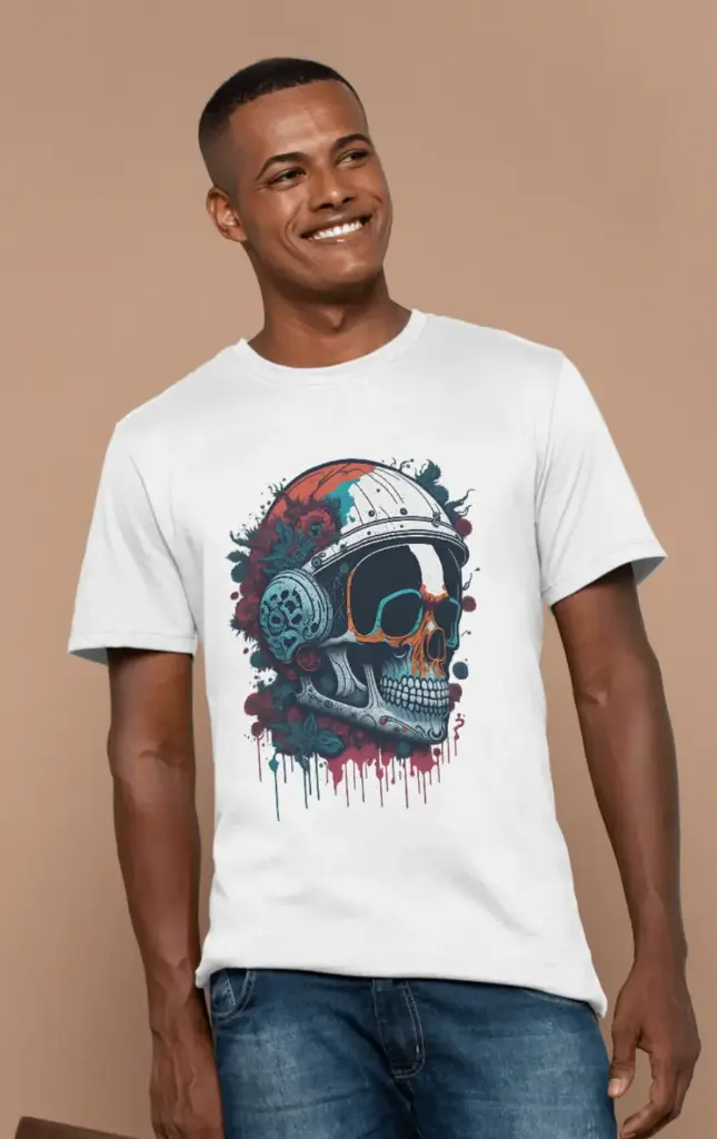 Skull helmet pure cotton round neck tshirts 